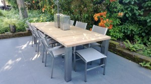 tuin tafel tuintafel design teak rvs ontwerp peter hamers schagen tuinmeubilair kwaliteit